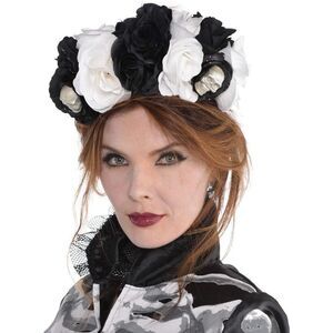 Amscan Women's Hallowen Costume Bone Floral And Skull Headpieces White/Black